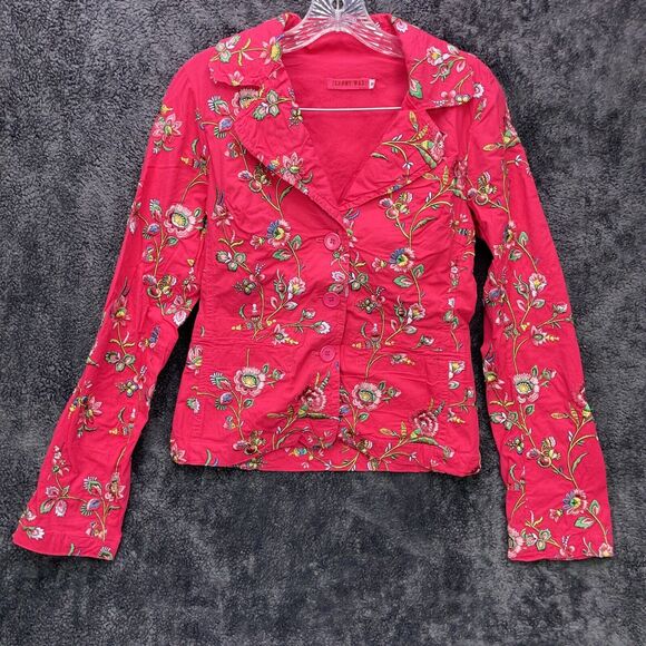 Johnny Was Jackets & Blazers - Vtg Johnny Was BIYA Cotton S Floral Embroidered Flowers Jacket Blazer Top